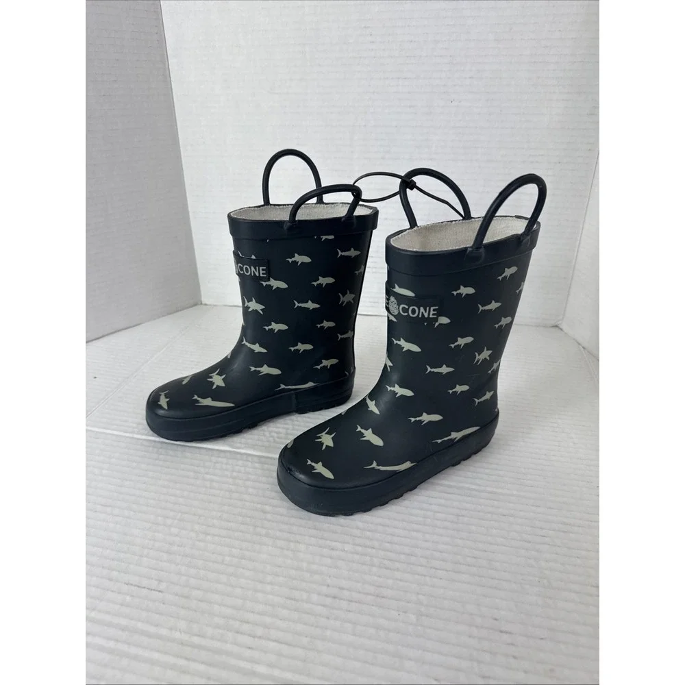 LoneCone Unisex Toddler Kid 10T (Ages1-3) Rainboots Shark Attack Blue Silver